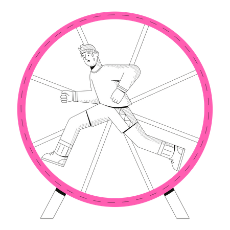 Hombre corriendo en una rueda  Ilustración