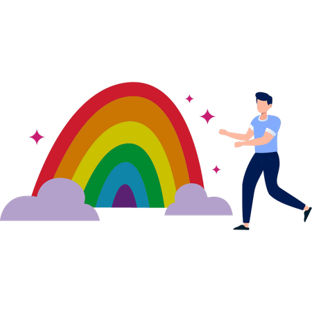 Hombre corriendo hacia el arcoiris  Ilustración