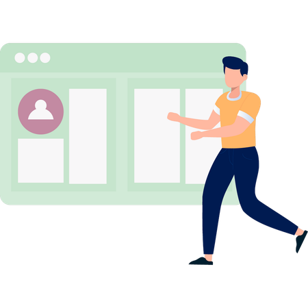 Hombre corriendo hacia la página web  Ilustración