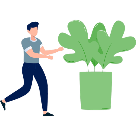 Hombre corriendo hacia una planta de cactus  Ilustración