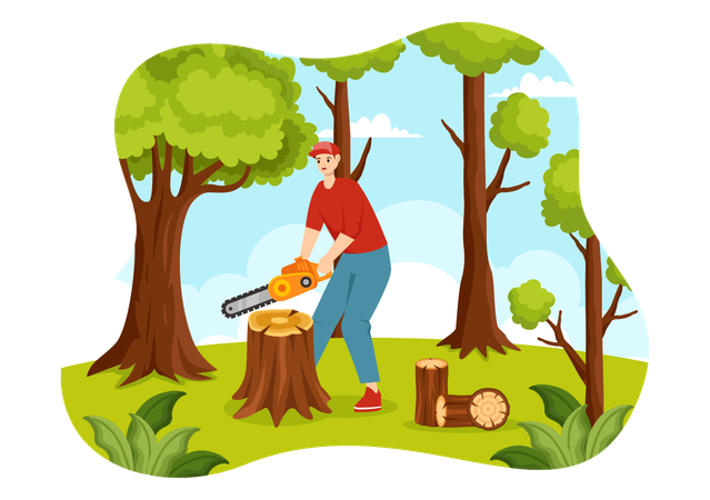 Hombre cortando arbol  Ilustración