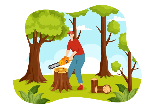 Hombre cortando arbol  Ilustración