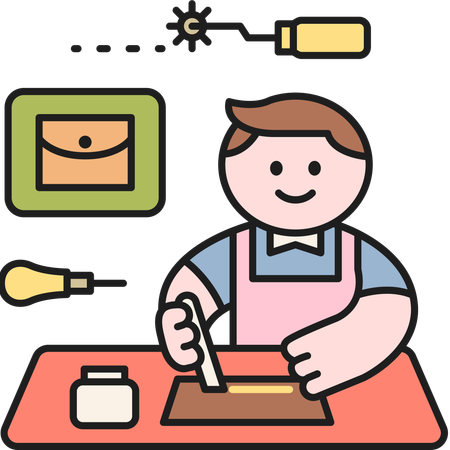 Hombre cortando cuero  Ilustración