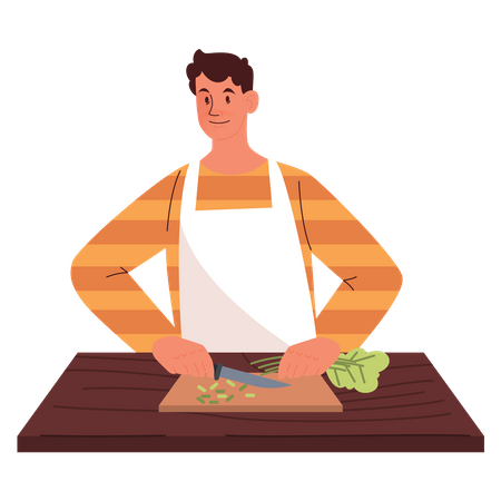 Hombre cortando verduras  Ilustración