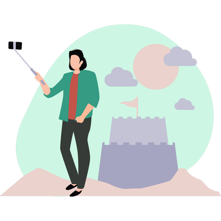 Hombre creando blog de viajes  Illustration
