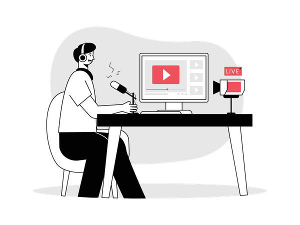 Hombre creando contenido de video  Ilustración