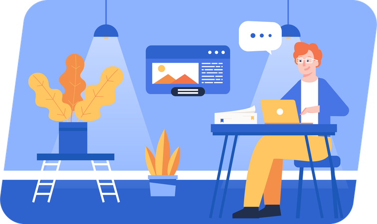 Hombre creando contenido escrito  Ilustración