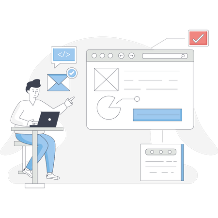 Hombre creando contenido web  Ilustración