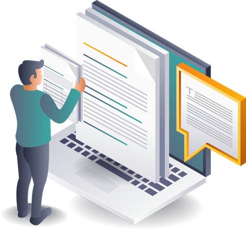 Hombre creando datos de texto digital  Illustration