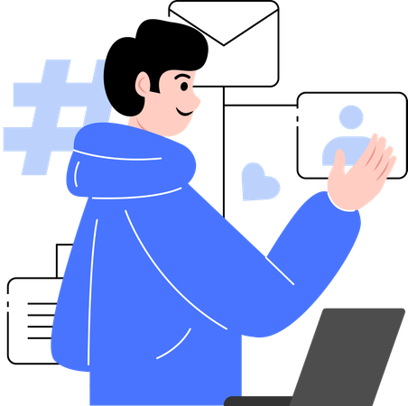 Hombre creando publicaciones en redes sociales  Illustration