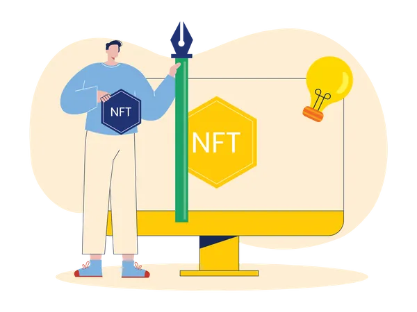 Hombre creando un NFT  Ilustración