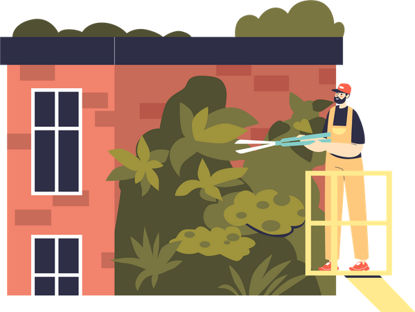 Hombre cuidando plantas en invernadero  Ilustración