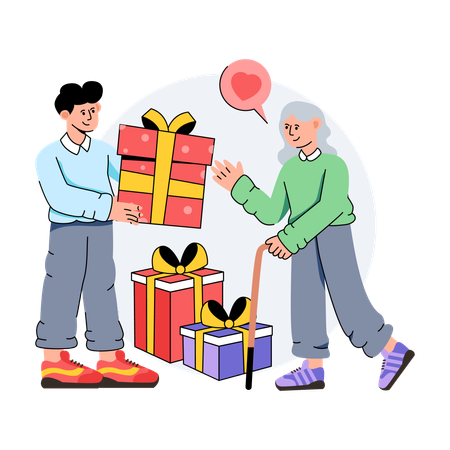 El hombre le da regalos a la abuela  Ilustración