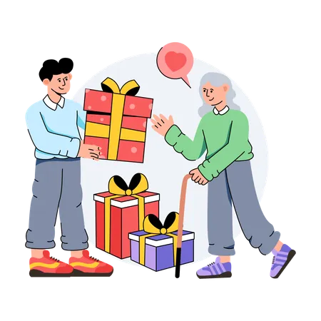 El hombre le da regalos a la abuela  Ilustración