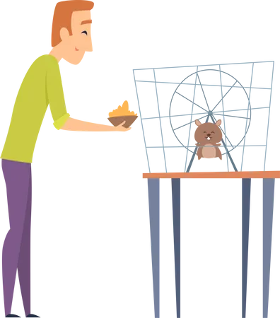 Hombre dando comida al ratón  Ilustración