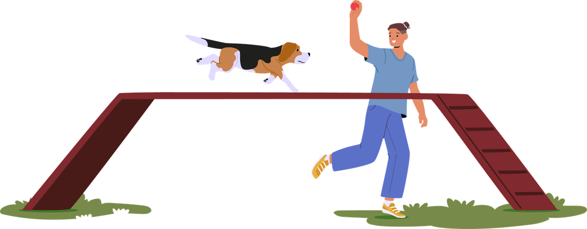 Hombre dando entrenamiento a un perro  Ilustración