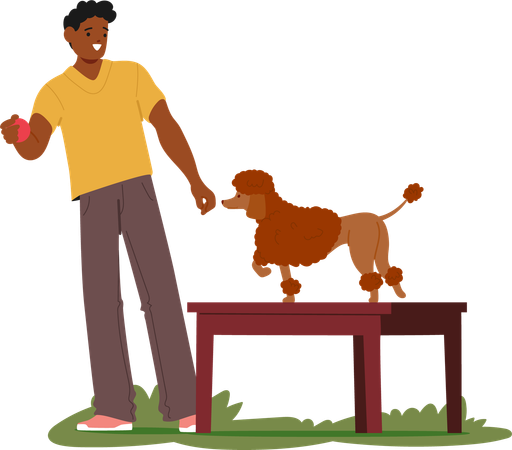 Hombre dando entrenamiento a un perro con una pelota  Illustration