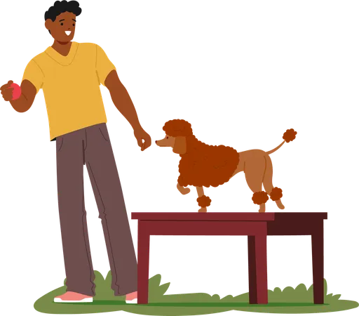 Hombre dando entrenamiento a un perro con una pelota  Illustration