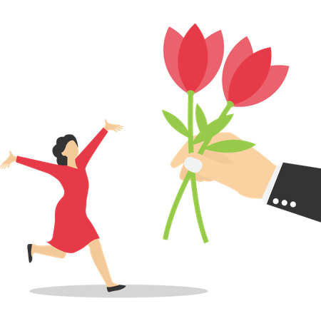 Hombre dando flores a mujer  Ilustración