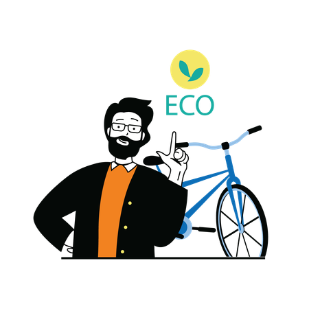 Hombre dando información sobre el ciclo ecológico.  Ilustración