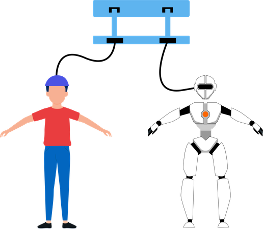 Hombre dando instrucciones al robot  Ilustración