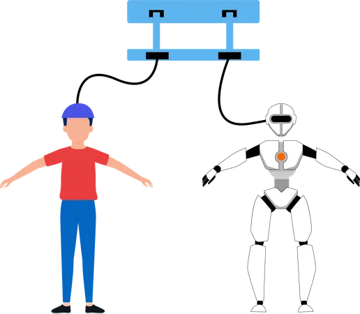 Hombre dando instrucciones al robot  Ilustración