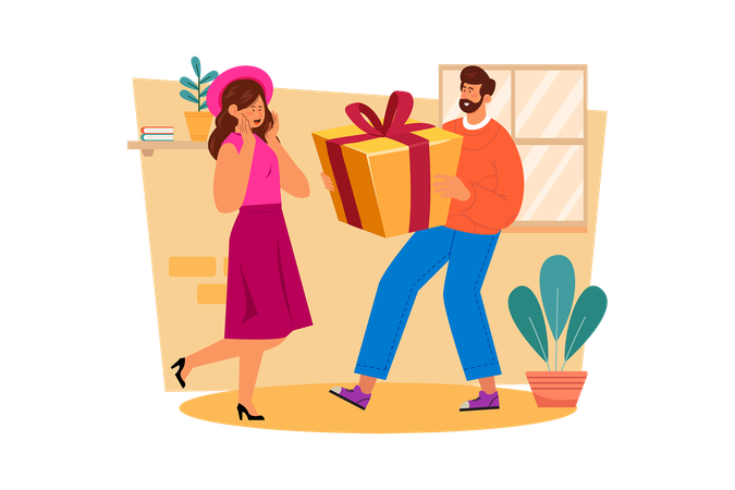 Hombre dando regalo a mujer en el día de la mujer  Ilustración