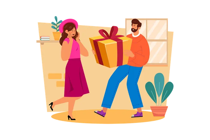 Hombre dando regalo a mujer en el día de la mujer  Ilustración