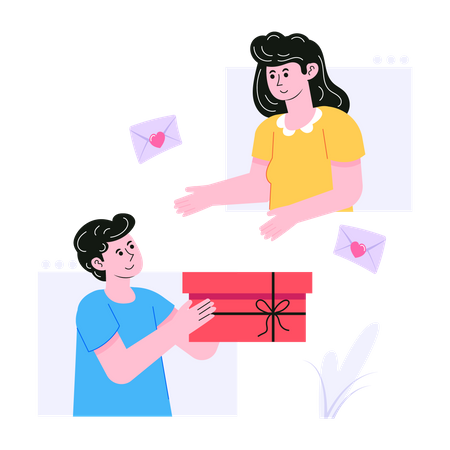 Hombre dando regalo a novia  Ilustración