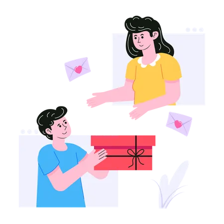 Hombre dando regalo a novia  Ilustración