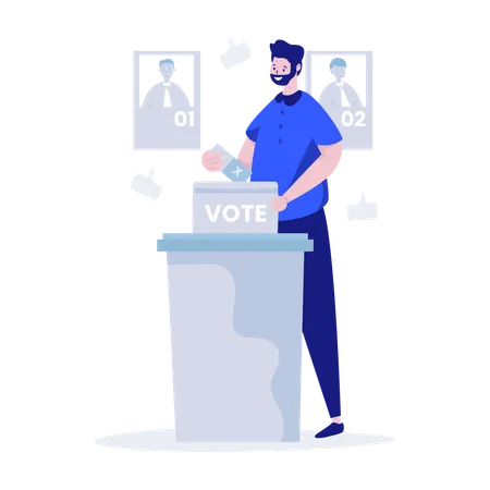 Un Hombre Ingresa A Un Formulario De Votacion Para Participar En La Eleccion De Un Lider Con Concepto De Votacion Ilustración