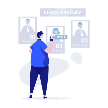 Hombre dando voto en línea  Ilustración