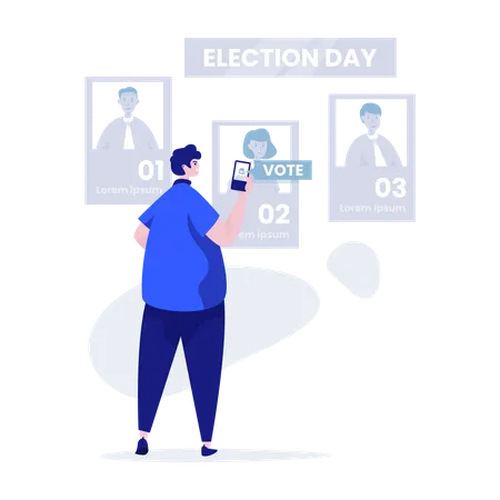 Hombre dando voto en línea  Ilustración