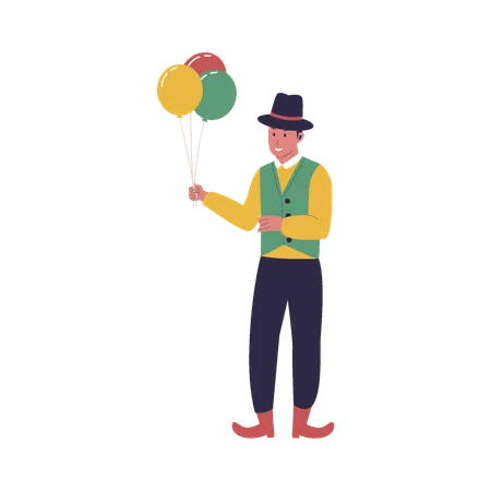 Hombre de circo sosteniendo globos  Ilustración