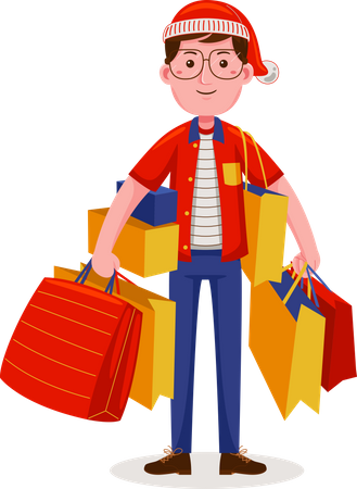 Hombre de compras en rebajas navideñas  Ilustración