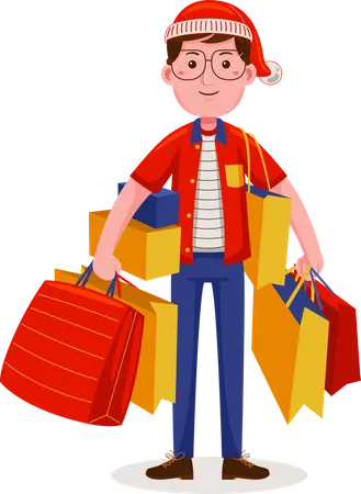 Hombre de compras en rebajas navideñas  Ilustración