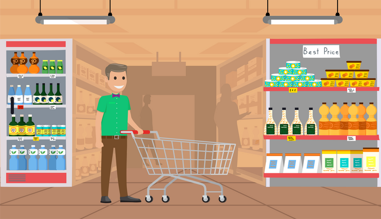 Hombre de compras en el supermercado  Ilustración
