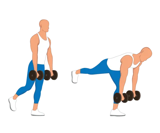 Hombre de gimnasio haciendo ejercicio de gimnasio usando pesas  Ilustración