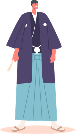 Hombre japonés con ropa nacional  Ilustración