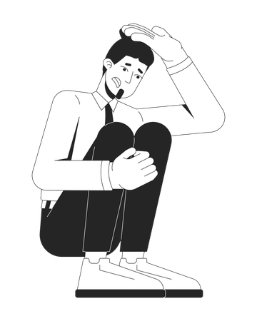 Hombre de negocios ansioso en posición agachada  Ilustración
