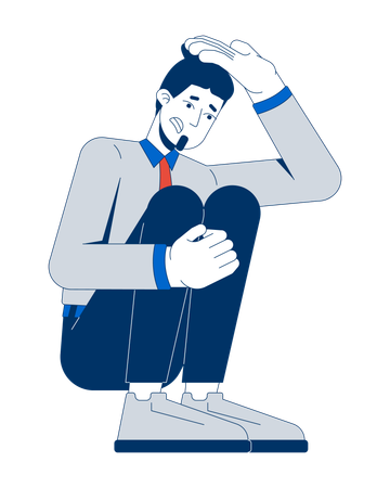 Hombre de negocios ansioso en posición agachada  Ilustración
