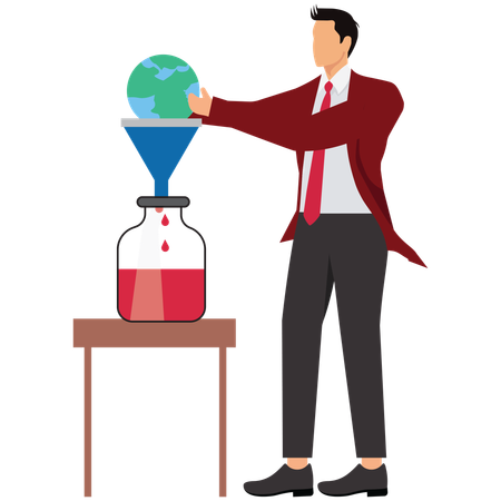 Hombre de negocios con tierra colocada dentro de un embudo manual  Illustration