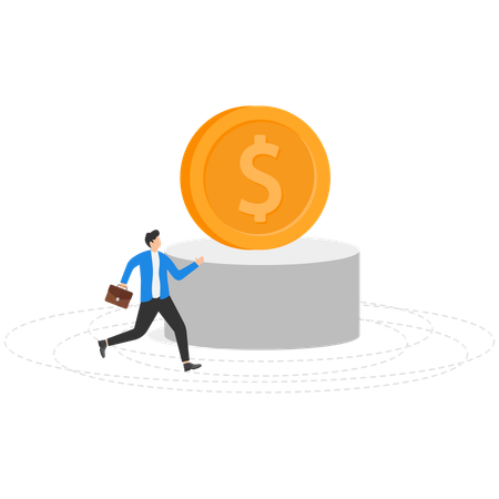 Hombre de negocios corriendo alrededor del dinero  Ilustración