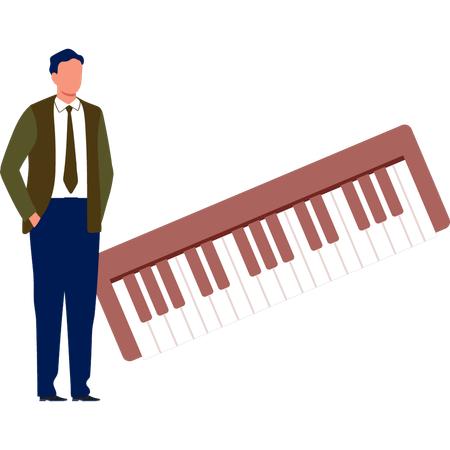 Hombre de negocios de pie cerca del teclado musical  Ilustración