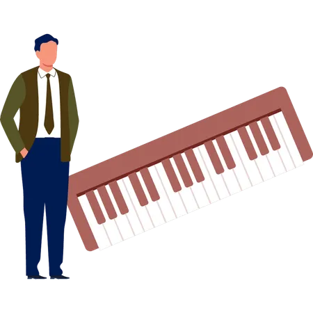 Hombre de negocios de pie cerca del teclado musical  Ilustración