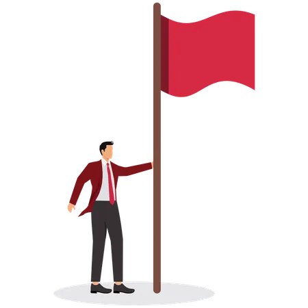 Empresario de pie con bandera roja  Illustration