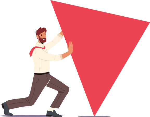 Hombre de negocios empujando forma triangular  Ilustración