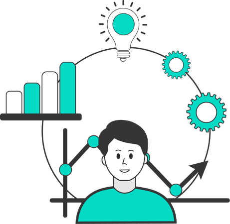 Hombre de negocios haciendo análisis de negocios en línea  Ilustración