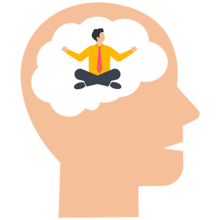 Meditación del hombre de negocios sentado dentro del cerebro  Ilustración