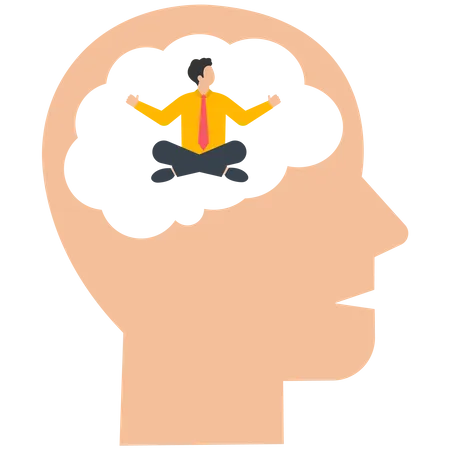 Meditación del hombre de negocios sentado dentro del cerebro  Ilustración